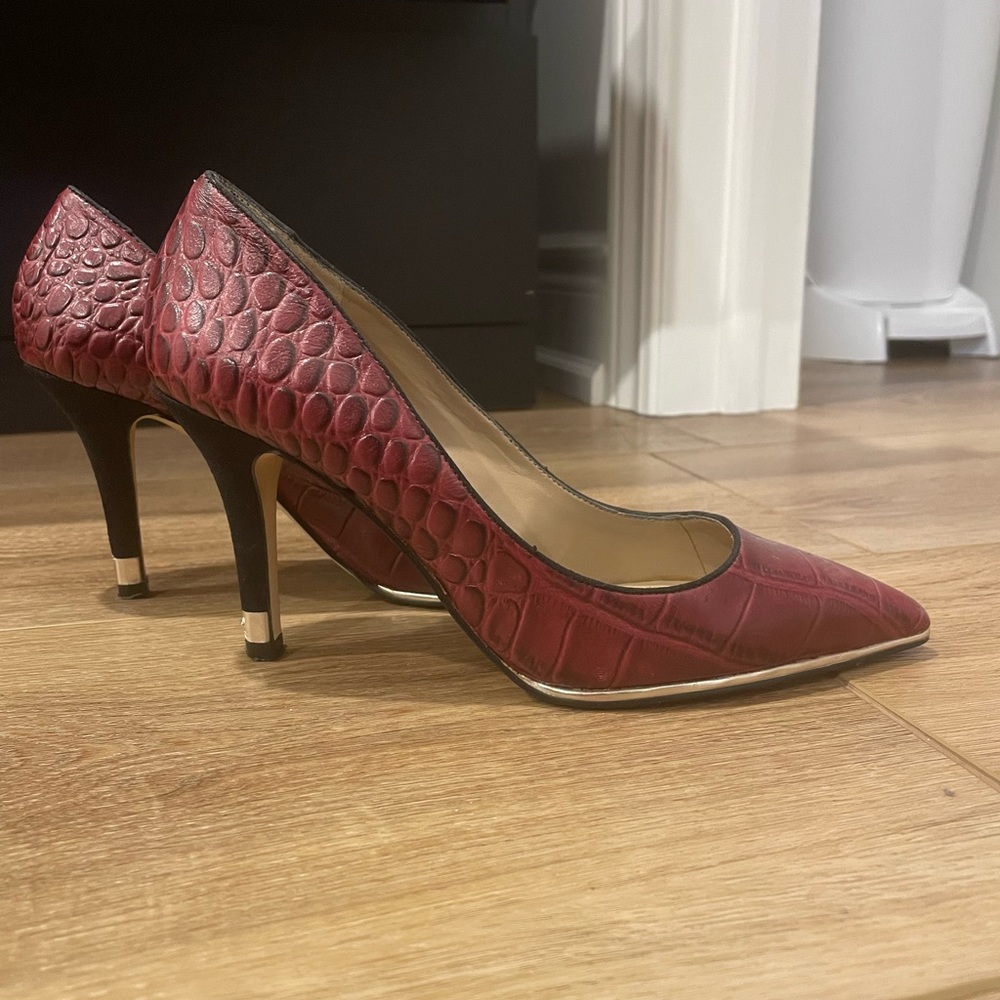 Burgundy Croc-Embossed Heels by Lord & Taylor